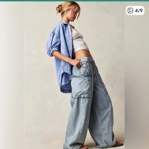 029 Free People We The Free Shibuya Pull-On Wide Leg NWT Birthday Blue Size XS